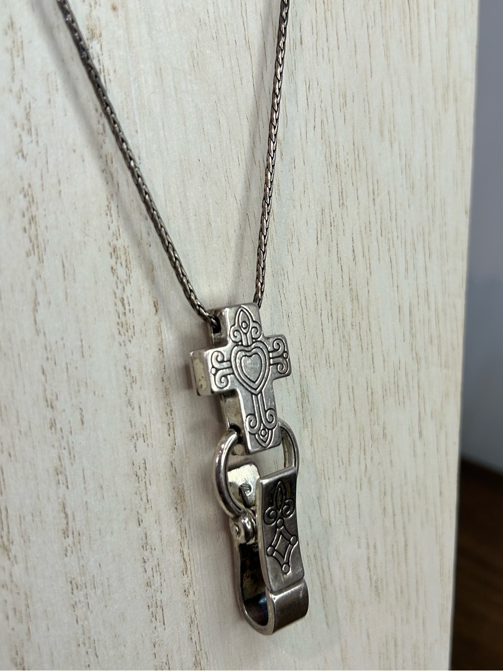 Brighton Cross Heart ID Badge Holder Necklace Silver Lanyard Clip